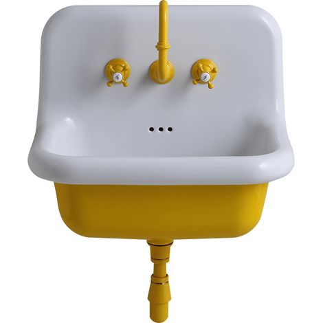 Vasque suspendue en céramique 60 cm – Jaune moutarde – Trop plein – Garantie 25 ans – Accroches murales incluses – Bleu Provence (1/5)
