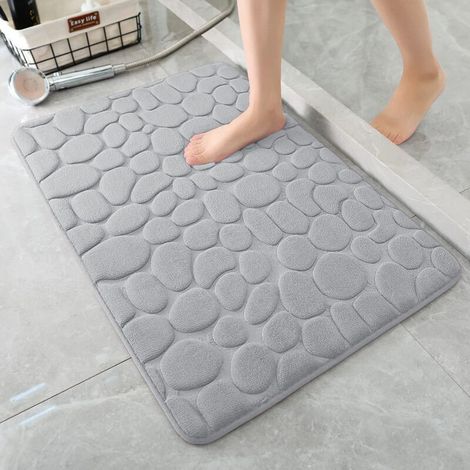 Badematte aus Memory-Schaum – Saugfähige Duschmatte – Badematte – Dekorative Matte – Rutschfest – für Bad und Wohnzimmer – 40 x 60 cm – Hellgrau, Memory-Schaum
