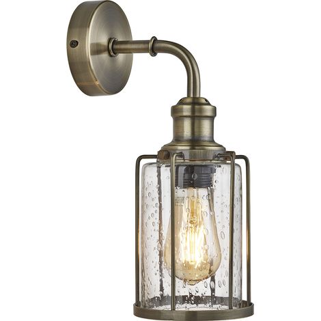 Searchlight Pipes - Applique a 1 luce in ottone antico, paralume in vetro, attacco E27 (1/5)
