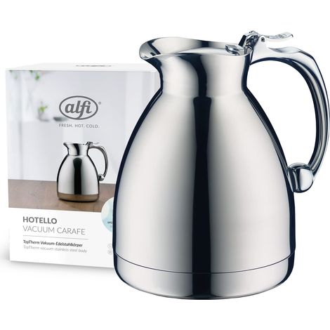 alfi HOTELLO 0,60l, caraffa isolante con doppia parete in acciaio, tiene caldo per 4 ore, freddo per 6 ore, coperchio apribile con una mano, senza plastica, per lavastoviglie, per gastronomia (1/5)