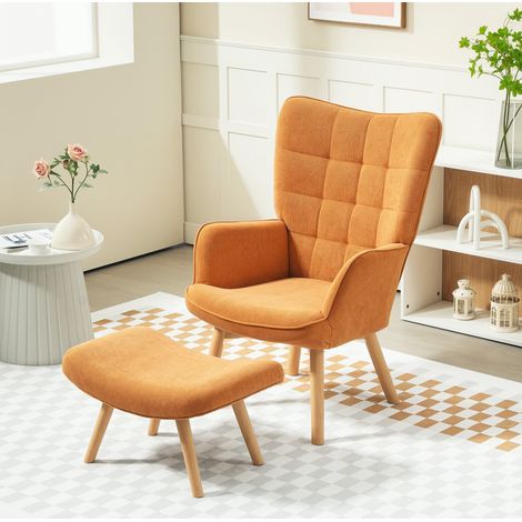 Poltrona con poggiapiedi 72x80x101 cm marrone in poliestere con schienale alto e design trapuntato (1/5)