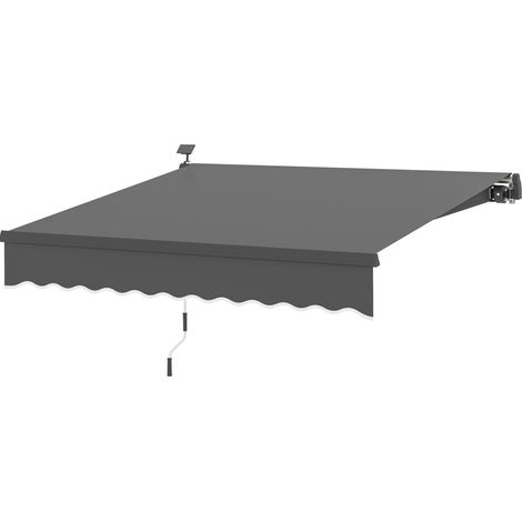 Store banne à fixation par pince avec manivelle, éclairage solaire, bras articulés, protection solaire UV 50+, largeur 300 cm, gris