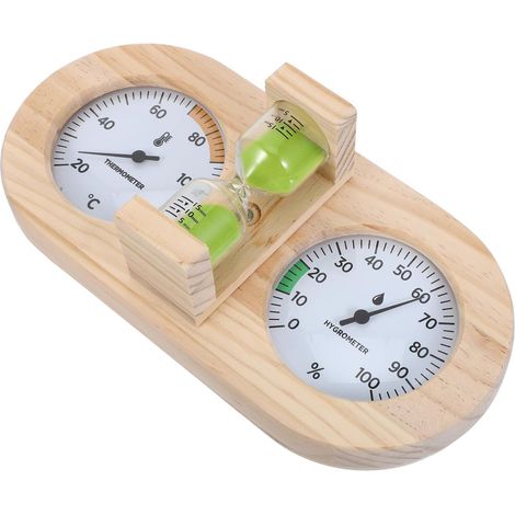 Thermomètre et Hygromètre Analogiques pour Sauna avec Minuterie Sablier 15, Boîtier en Bois Résistant à la Chaleur, Affichage en Degrés Celsius, Accessoire Vert pour Spa et Salle (1/5)