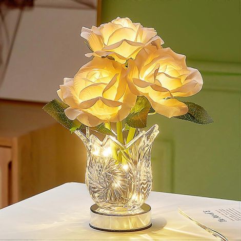 Lampe de table en cristal avec variateur tactile, veilleuse rose rechargeable sans fil, gain de place, 300 mAh, 28 cm, 8,5 cm, décoration intérieure, en verre transparent (1/5)