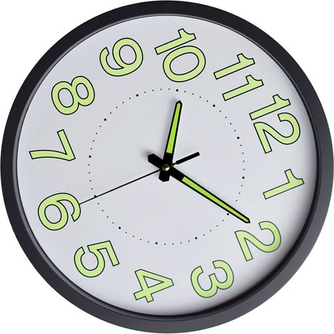 Horloge murale lumineuse de 30 cm (12 pouces), minimaliste, ronde, à quartz, pour la décoration de la chambre ou du salon. Cadre noir sans intérieur blanc. (1/5)