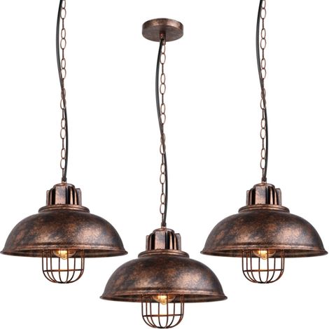 3 Stück Industrial Vintage Pendelleuchte Metall Hängelampe Rostoptik Esszimmerlampe Ø33cm