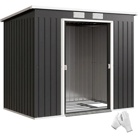 Cabane de rangement, avec Lüftungsfenstern, porte coulissanteen, verzinkter acier, 213 x 130 x 172 cm, Dunkelgrau