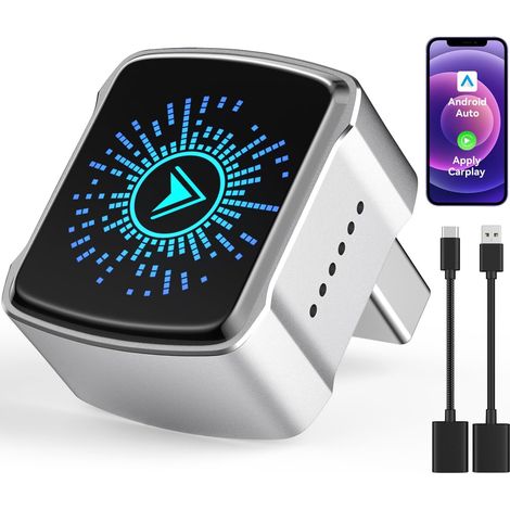 Kabelloser CarPlay-Adapter, kompatibel mit Apple CarPlay und Android Auto, kompatibel mit iPhone iOS 12+/Android 11+ und höher 2016 Autos, Plug & Play mit USB-A/C, schnelle und stabile Verbindung (1/5)