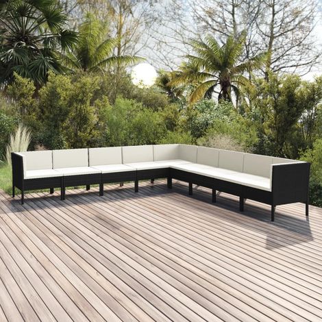 9-tlg. Garten-Lounge-Set mit Auflagen Poly Rattan Schwarz (1/5)