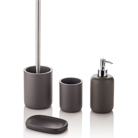 Badezimmer-Zubehörset Spender Becher Seifenschale WC-Bürstenhalter grau Zara