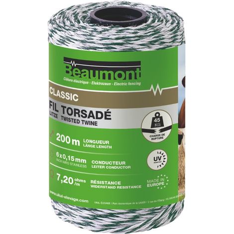 Fil torsadé blanc et vert 200 m CLASSIC