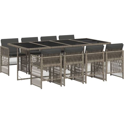 vidaXL Set da Pranzo da Giardino 9 pz con Cuscini in Polyrattan Grigio