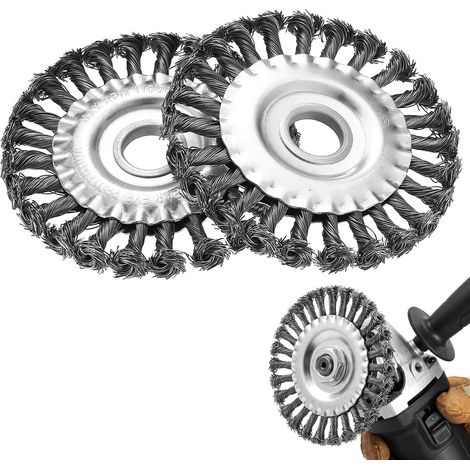 Set di 2 Round Brushes, Metal Brush for Drill, Metal Brushes Grinder 125 mm x 22 mm, Round Metal Brush Disc Braided, Steel for Angle Grinder (1/5)