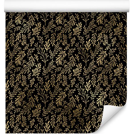 Papier peint à motif tropical ocre noir et or, fond ocre 50x1000 cm (1/5)