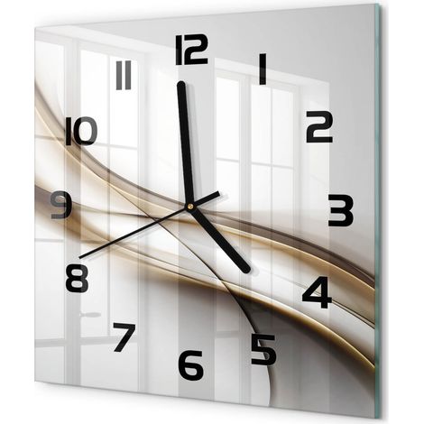 Horloge Murale Carrée Sans Cadre en Verre Trempé Silencieuse et Moderne Vague brune 30x30 cm (1/5)