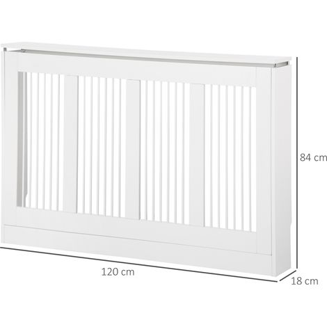 Cache-radiateur à lattes moderne et élégant (MDF et acier, 120x18x84cm, blanc) (1/5)