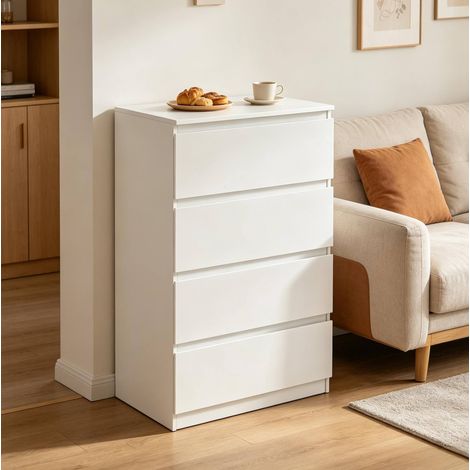 Commode 4 tiroirs 60x40x90 cm en bois blanc, gain de place pour chambre, FloraGrace (1/5)
