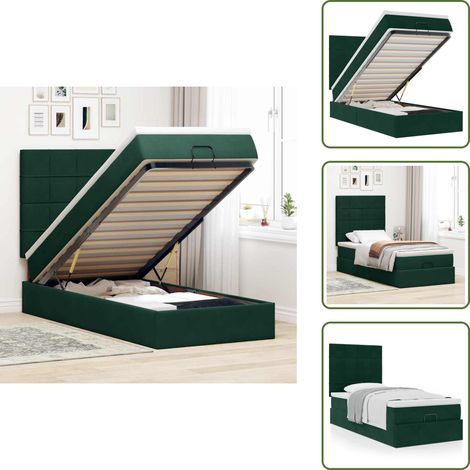Ottoman-Bett mit Matratzen Dunkelgrün 90x200 cm Samt - Ottoman-Bett - Ottoman-Betten - Bettrahmen - Bettgestell (1/5)