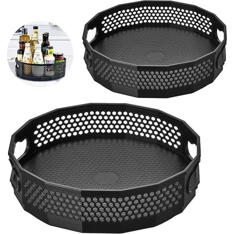 2pcs Plateau tournant epices, Lazy Susan étagère à épices rotative Porte épices Rotatif Cuisine Rangement épices Rotatif Organisateur en Plastique pour épices Bouteilles d'huile Pots (Noir) (1/5)