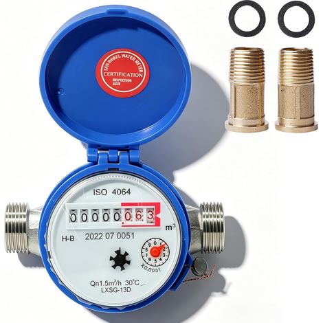 Compteur d'eau de jardin, 1/2", 15 mm, gradué, avec housse de protection et robinets, pour la maison, le jardin et la maison (1/5)