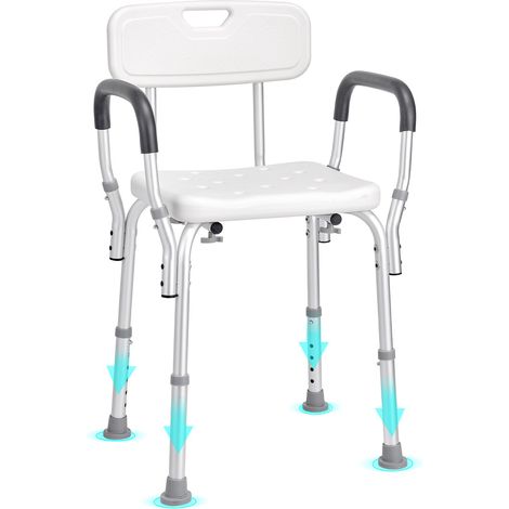 Siège de Douche Antidérapant Hauteur Réglable 39-52 cm Chaise de Douche 158,8 kg Fauteuil de Bain avec Accoudoirs Dossier Aide à la Douche pour Personnes Âgées Femmes Enceintes Salle de Bain (1/5)