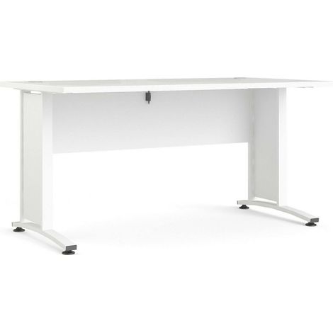 Dmora - Scrivania Ascorbato, Scrittoio multiuso, Tavolo per ufficio porta PC, Piano di lavoro, 150x80 h75 cm, Bianco (1/5)
