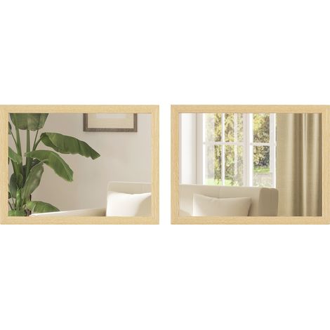 HOMCOM 30 x 40 cm Wall Bathroom Mirror, Vanity Mirror, Set of 2, Natural (1/5)