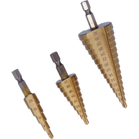 3 Forets Étagés HSS Coupeur Barb Percer Bois Inox Multi-Steps Mèche Conique (1/5)