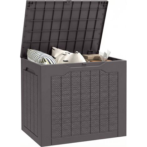 Outsunny 93L Plastic Garden Storage Box, Storage Container w/ Handles, Brown