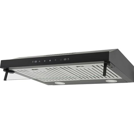 Hotte Aspirante à Double Moteur 60 cm, Hotte sous plan, Extraction Silencieuse 350 CFM, 600 CFM, 715 CFM, 3 Vitesses Commande Tactile, Hotte de Cuisine Suspendue en Métal Noir