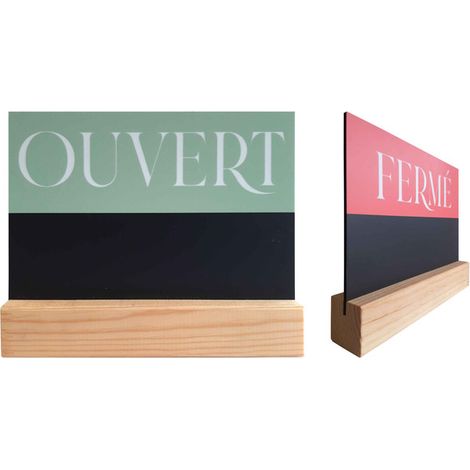 Panneau ardoise "Ouvert - Fermé" en PVC format A5 sur support en bois 21x3,6x3,6 cm (1/3)