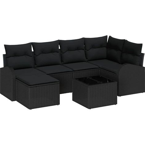 Sofa Set with Cushion with Storage 7 pcs Black Poly Rattan vidaXL