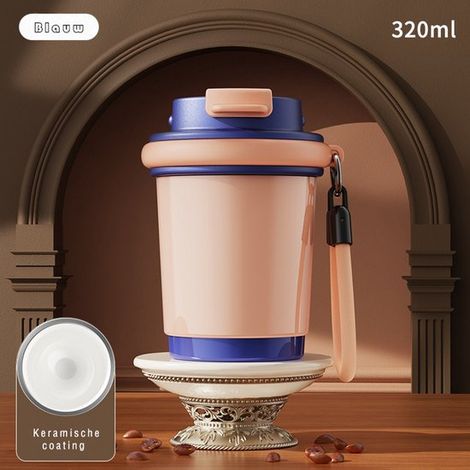 Mini tazza da caffè 320 ml - Rivestimento interno in ceramica - Strato isolante in acciaio inox - Design portatile - Adatta sia per uomini che per donne - A prova di perdite - Design elegante - Blu fi