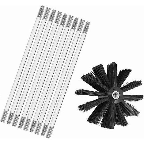 Le kit de nettoyage de cheminée comprend 9 tiges flexibles de 410 mm et une tête de brosse pour poêle à bois. (1/5)