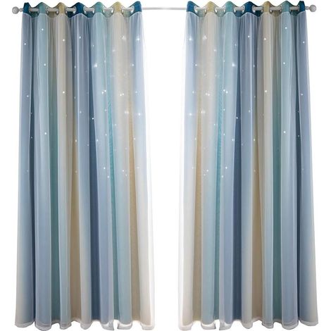 Rideau occultant insonorisé pour chambre à coucher, isolation thermique, motif bleu (53 po L x 83 po H) (1/4)