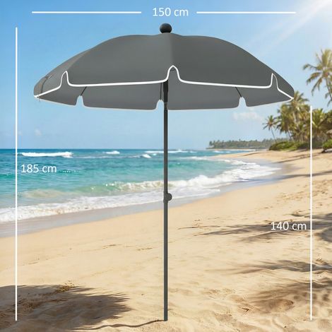 Parasol de plage 1, m, parasol de jardin inclinaison avec ancrage au sable, hauteur réglable, sac de transport, gris foncé