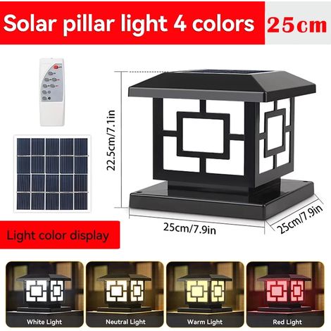 (4 couleurs changeantes - Type C 25 cm) Colonne lumineuse solaire LED d'extérieur avec minuterie et fonction mémoire, compatible avec les lampes solaires pour jardin et terrasse. (1/5)
