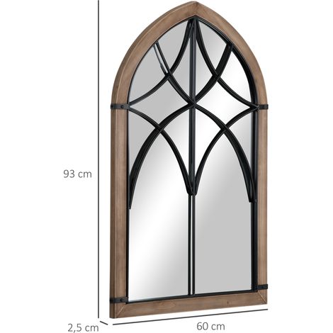 Specchio decorativo da parete in legno HOMCOM 93x60 cm, specchio da finestra con 2 ganci, stile vintage per soggiorno, camera da letto, sala da pranzo, ingresso, marrone
