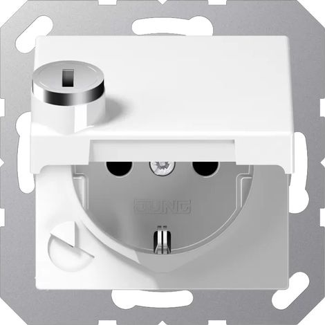 Jung SCHUKO®-Steckdose, 16 A 250 V , SAFETY+, Klappdeckel, mit Sicherheitsschloss, Thermoplast, Serie A, alpinweiß A 1520 BFKLSL WW