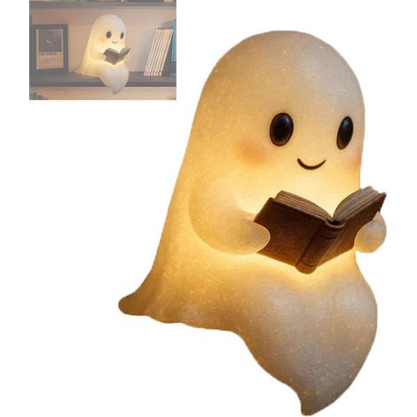 Filiyano – lampe figurine d – Lot de 1/2/3/4 lampes fantômes avec livre, veilleuse LED décorative pour Halloween, lampe figurine d'intérieur pour (1/5)