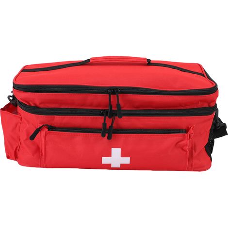 Sac secouriste double compartiment valise à médicaments en nylon grand sac d'urgence rouge pour maison extérieur (1/5)