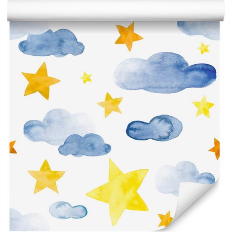 Papier peint étoiles et nuages pour salon et chambre 50x1000 cm (1/5)