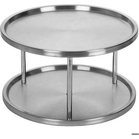 Étagère à épices rotative inox, support condiments gris 2 niveaux, rangement cuisine pratique (1/4)