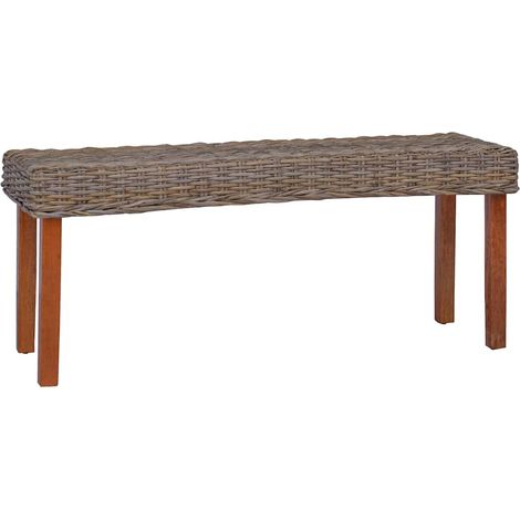 Banc 110 cm Rotin naturel kubu et bois d'acajou massif (1/5)