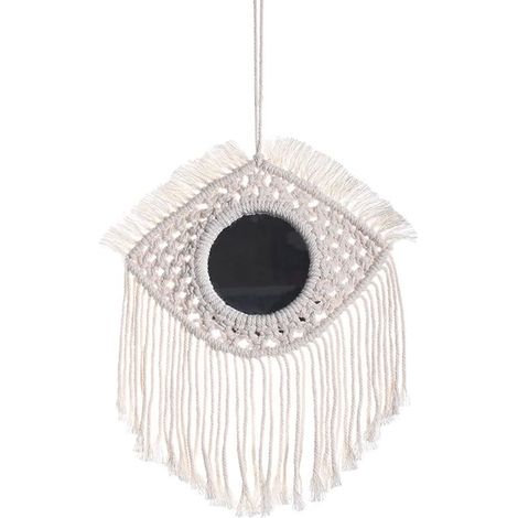 Miroir Mural à Franges en Macramé Boho Miroir Décoratif Rond avec Pendentif en Plumes De Perles De Bois Miroir Rond d'art Mural pour Appartement Salon Chambre Décor à La Maison (1/3)