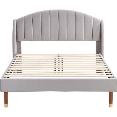 Letto Matrimoniale 140×200 cm, Letto Imbottito con Testiera e Piedi da 20 cm, senza Materasso, Velluto Grigio (1/5)