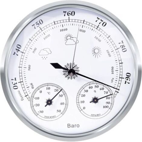 tation météo analogique - Station météo analogique pour l'intérieur et l'extérieur - Composé d'un baromètre, d'un thermomètre et d'un hygromètre(Argent,128mm) (1/5)