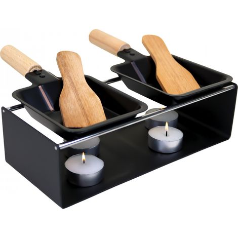 Linxor – Appareil à raclette à la bougie en métal – Pour 2 personnes – 4 bougies en cire végétale incluses – Spatules en bois de hêtre (1/5)