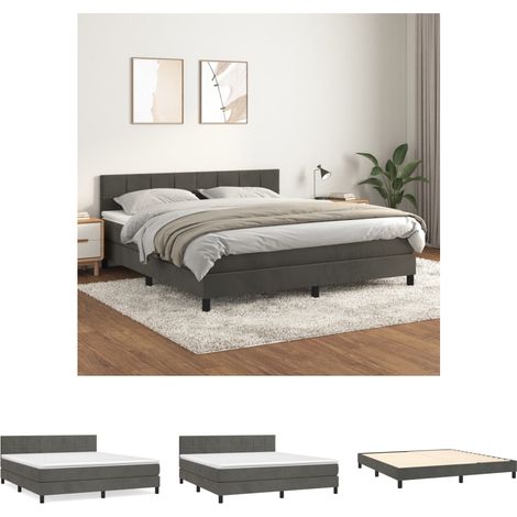 The Living Store -  Boxspringbett mit Matratze Dunkelgrau 160x200 cm Samt (1/5)