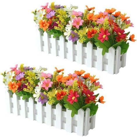 Fleurs Artificielles en Pot,2pcs Décoratives avec Clôture en Bois,Orchidées pour Balcon,Salon,Jardin (1/4)